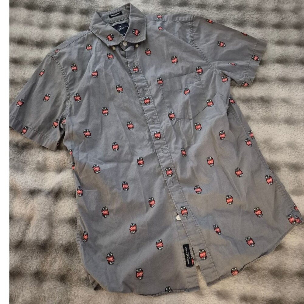 American Eagle Outfitters Seriously Soft Grey Shirt with Soda Cans